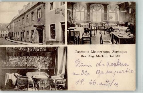Zschopau Gasthaus zum Meisterhaus Gastraum Korbsitzecke Foto AK