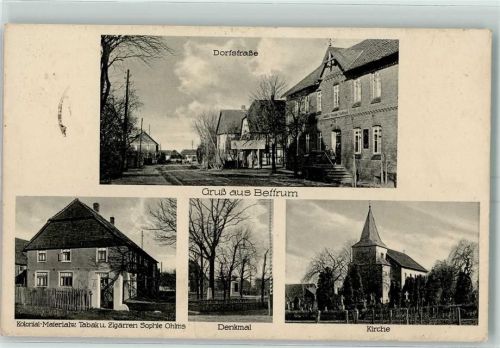 Bettrum Dorfstraße Kolonial-Materialwaren Tabak Zigarren Sophie Ohlms Denkmal Kirche
