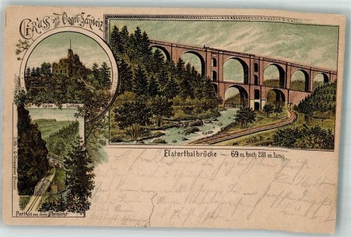 08543 O9903 Jocketa 1896 Lithographie Vorläufer Druck 1890-1895 Elstertalbrücke Ruine Liebau Am Steinicht