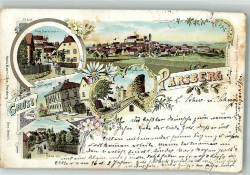 Parsberg 1900 Lithographie Burgruine Kgl. Bezirksamt Neue Strasse