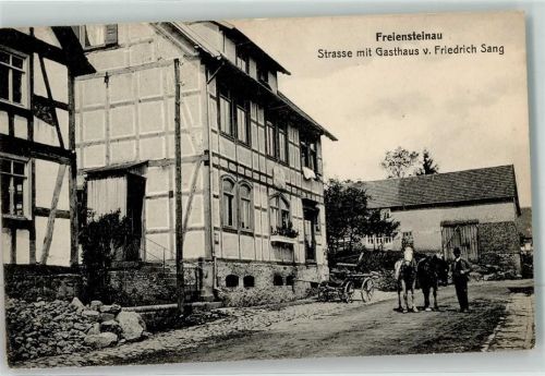 Freiensteinau 1915 Gasthaus Sang Fachwerkhaus Pferde