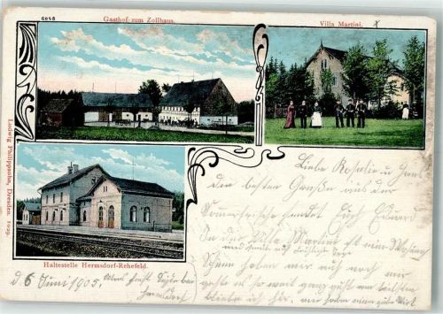 Hermsdorf 1905 Villa Martini Gasthaus zum Zollhaus Bahnhaltestelle Hermsdorf