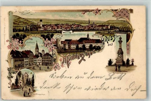 Münnerstadt 1897 Marktplatz Kgl. Gymnasium Studien-Seminar Kriegerdenkmal