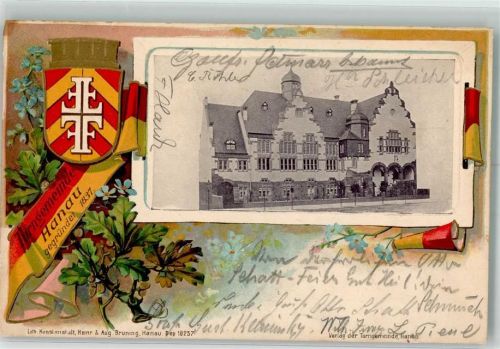 Hanau 1904 Turnergemeinde Hanau Wappen Bahnpost Eisenach-Frankfurt