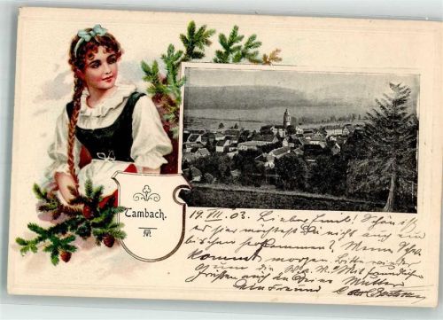 Tambach-Dietharz 1903 Passepartout Volkstracht Tannenzapfen Wappen