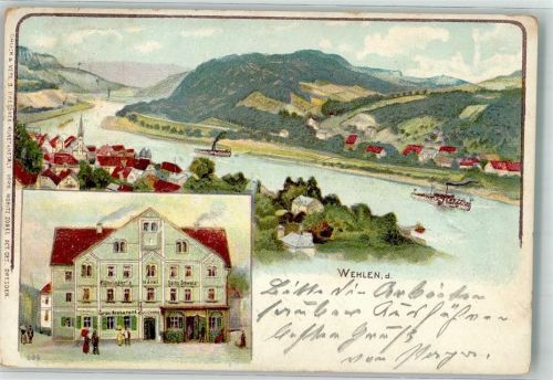 Wehlen Stadt 1901 Röhringers Gasthaus Hotel Sächs. Schweiz Raddampfer