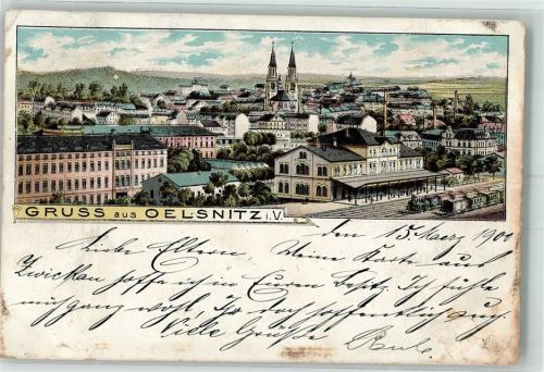 Oelsnitz 1900 Bahnhof St. Jakobikirche