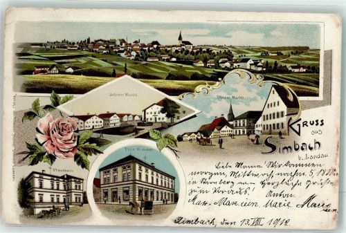 Simbach 1912 Markt Pfarrhaus Geschäft Felix Wimmer Kutsche