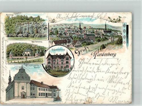 42549 W5620 Neviges 1899 Lithographie Hardenberg Krankenhaus Wallfahrtskirche Schloß Kreuzberg selten