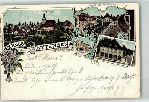 Pattensen 1899 Marktplatz Rathaus Kirche Steintorwache Lithographie