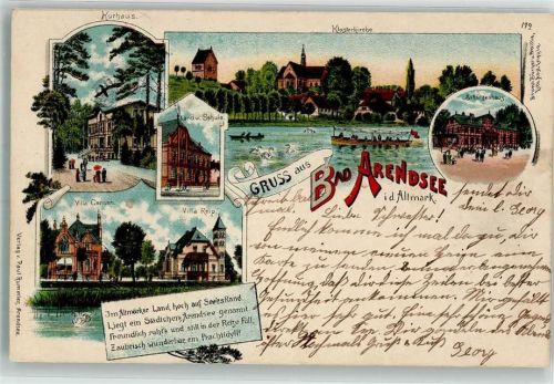 Arendsee 1905 Kurhaus Villa Gansen Villa Reip Landw. Schule Schützenhaus Reim