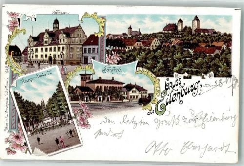 Eilenburg 1899 Rathaus Kriegerdenkmal Bahnhof Bahnpost Hannover - Leipzig Zug 132