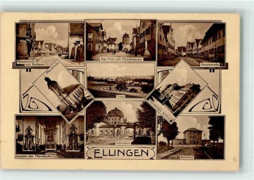 Ellingen 1910 Kgl. Post Fürstliches Schloß Bahnhof Pfarrkirche Hauptstraße Rathaus