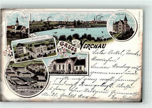 04685 O7246 Nerchau 1904 Lithographie Villa Hessel Beamtenschule Farbenfabrik Schützenhaus