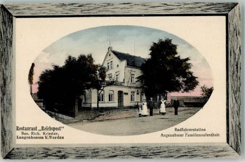 Langenhessen Gasthaus zur Reichspost Radfahrerstation Foto AK