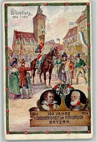 Würzburg 100 Jahre Zugehörigkeit zum Königreich Bayern Porträts Max Jos. I. König Ludwig III. 1914