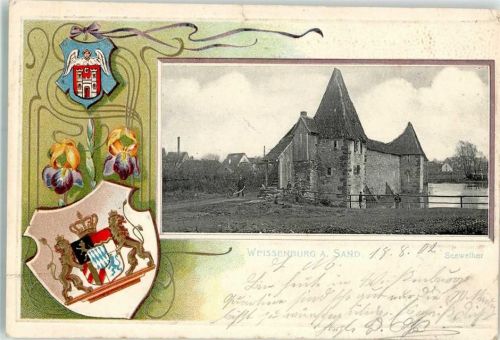 Weißenburg Prägedruck Seeweiher Wappen Passepartout