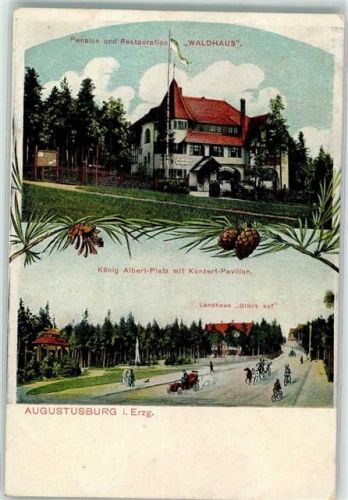 Augustusburg Gasthaus Waldhaus König Albert-Platz Konzert-Pavillion Landhaus "Glück auf" Tannenzapfen