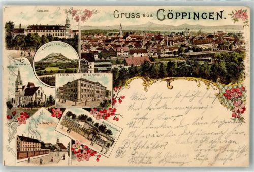 Göppingen 1897 Hohenstaufen Schloß Sauerbrunnen Heilanstalt Oberhoven-Kirche Zierstempel