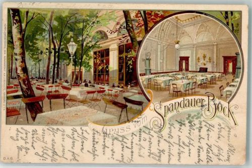 Westend 1903 Gasthaus Spandauer Bock Speiseraum Gartenwirtschaft Ort lt. Stempel