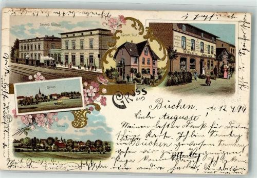 Büchen 1899 Lithographie Bahnhof Kaiserl. Post Geschäft Wilhelm Janssen