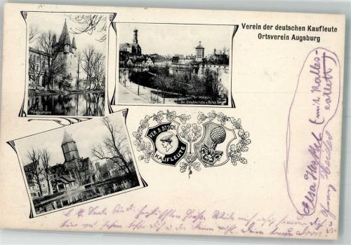 Augsburg 1909 Verein Deutscher Kaufleute St. Ukrichskirche Rotes Tor Jakobertor Fünfgratturm Wappen