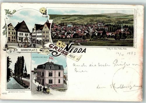 Nidda 1897 Marktplatz Johanniter Turm Kaiserl. Post