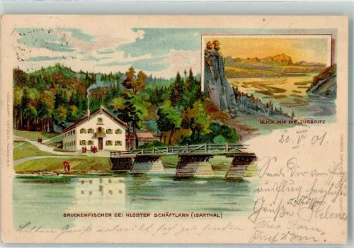 Schäftlarn 1901 Kloster Schäftlarn Brückenfischer IsarTal Zugspitze