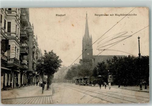Rixdorf 1914 Bergstraße Magdalenenkirche Droschken Litfaßsäule