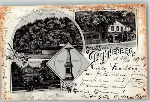 Pinneberg 1894 Hütte in Fahlt Gasthaus Zur Eiche F. Strupp Kriegerdenkmal Bahnhofs Hotel Lithographie Vorläufer