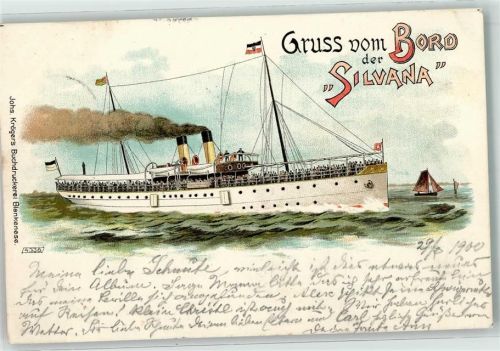 Cuxhaven 1900 Gruss vom Bord Silvania und Bordstempel Auf hoher See 1900 , Ort lt. Stempel