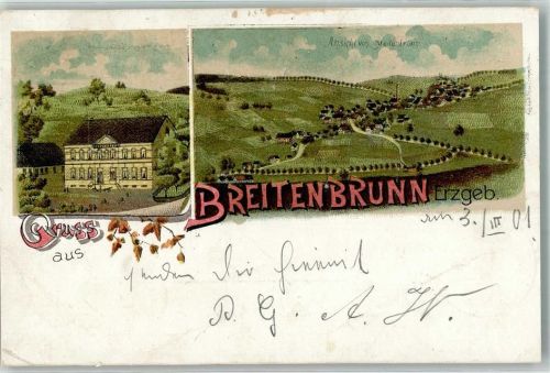 Breitenbrunn 1901 Breitenbrunn Bahnpost Schwarzenberg-Johanngeorgenstadt Zg. 113 Lithographie