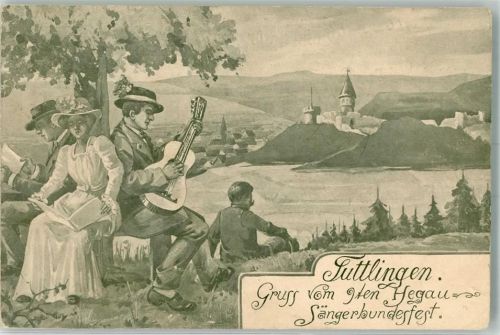 Tuttlingen 1912 9. Hegauer Sängerbundesfest Ausflugsbank Gitarrenspieler