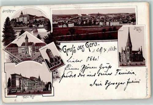 Gera 1894 Schloss Osterstein Marktplatz Theater Post Johannis Kirche