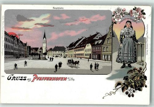 Pfaffenhofen Hauptplatz Kirche St. Johannes Baptist Volkstracht Lithographie