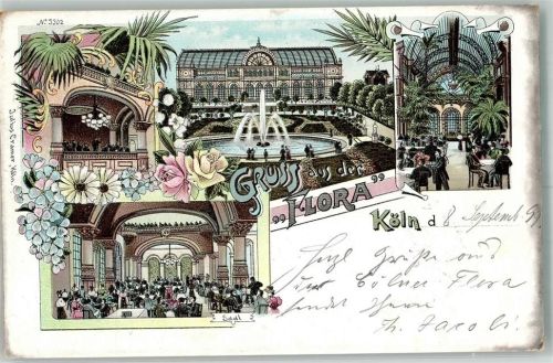 Köln Riehl 503 1899 Botanischer Garten "Flora" Saal Park Sprngbrunnen Palmenzimmer