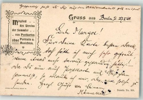 Berlin Mitte 1898 Mitglied Verein der Sammler von Postkarten