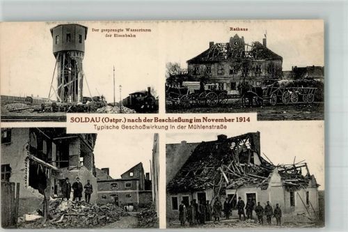 Soldau 1914 Rathaus Wasserturm Mühlenstrasse zerstörte Gebäude WK I
