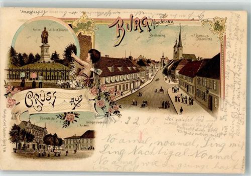 Burg 1898 Kaiser Wilhelm Denkmal Paradeplatz Kriegerdenkmal Breiteweg Rathaus Oberkirche Engel