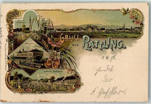Plattling 1898 Stadtplatz Bahnhof