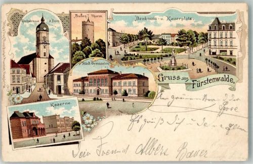 Fürstenwalde 1909 Kaserne Kirchstraße Dom Städt. Gymnasium Bullenturm