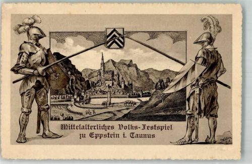 Eppstein Mittelalterliches Volksfestspiel Ritter Lanze Schild Antike Festpostkarte