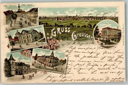 Greußen 1896 Hotel zum Prinzen Leopold Schule Schützenhaus Postamt Marktplatz