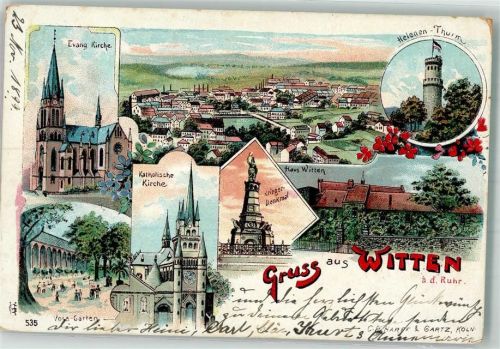 Witten 1899 Ev. Kirche Helenen-Turm Voss-Garten Kath. Kirche