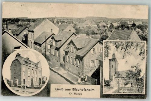 Bischofsheim 1917 Schule Kirche Dorfstraße