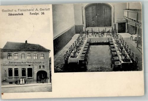 Schwanebeck 1915 Gasthaus-Metzgerei Gerloff Saal Bühne