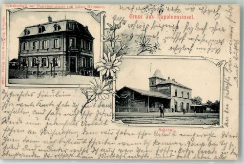 Mulhouse 1909 Bahnhof Gasthaus zur Napoleonsinsel