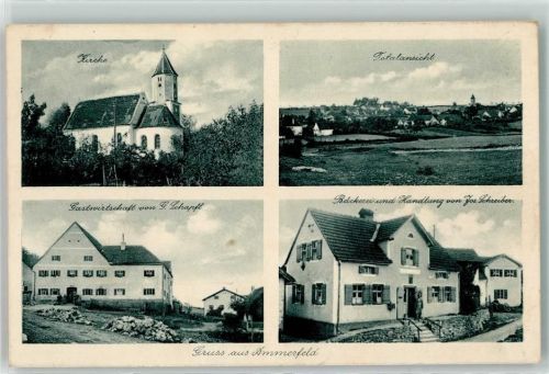 86643 W8859 Ammerfeld - Kirche Gasthaus von G. Schapfl Bäckerei und Handlung v. Jos. Schreiber