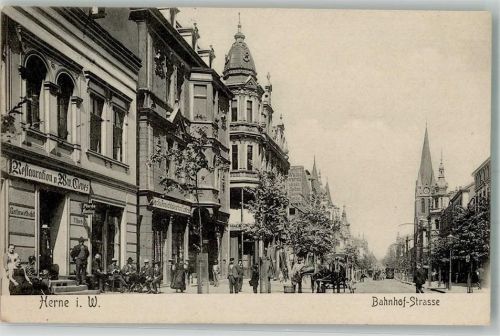 Herne 1905 Bahnhofstraße Gasthaus Gleves Straßenbahn Kutsche