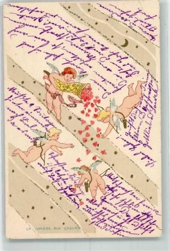1901 Amor Engel verstreuen aus einem Füllhorn rote Herzen